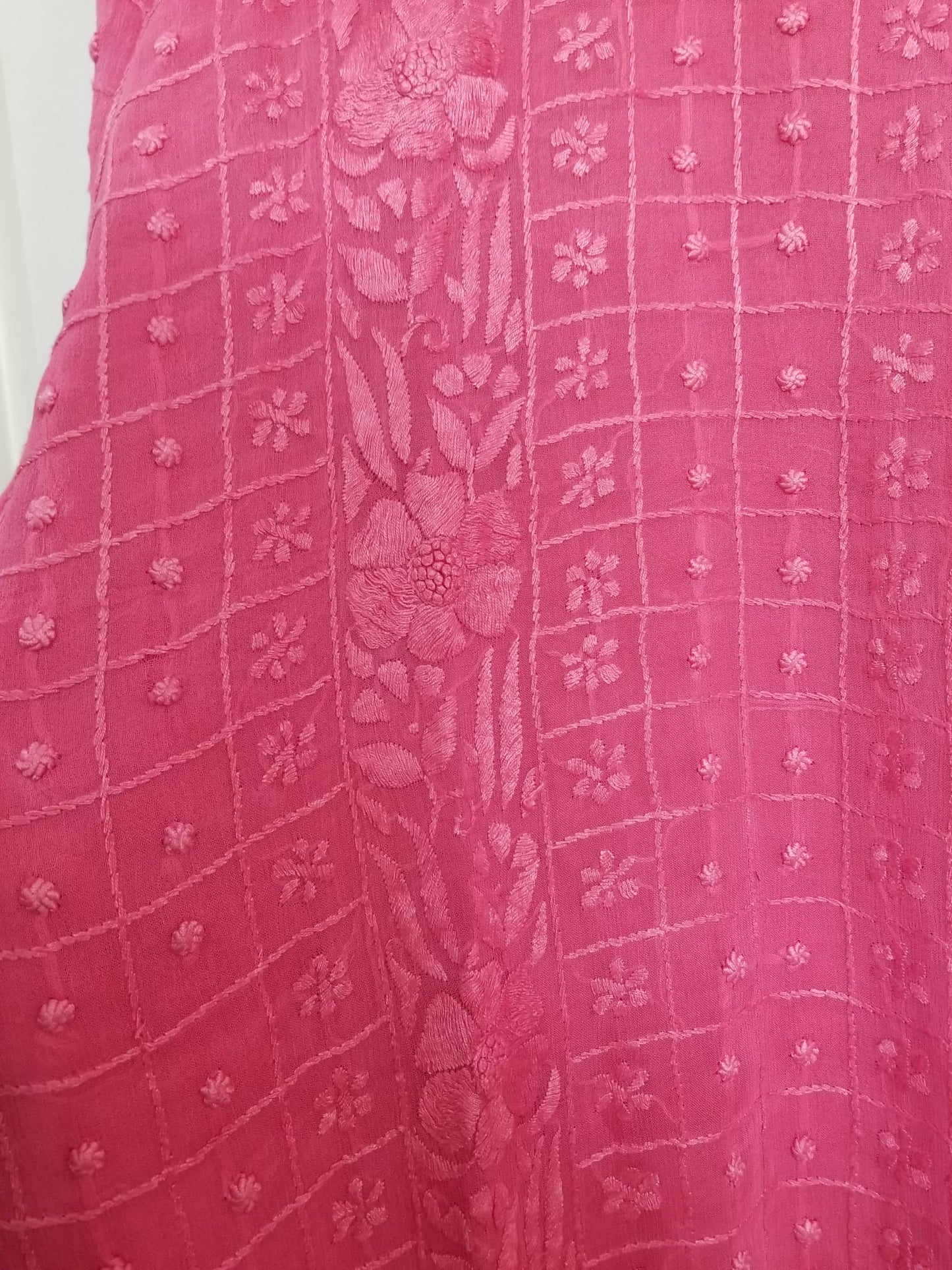 Kameez Shalwar (3 pc) - Fancy Hand Embroidered Chiffon Suit-  Pink Rose
