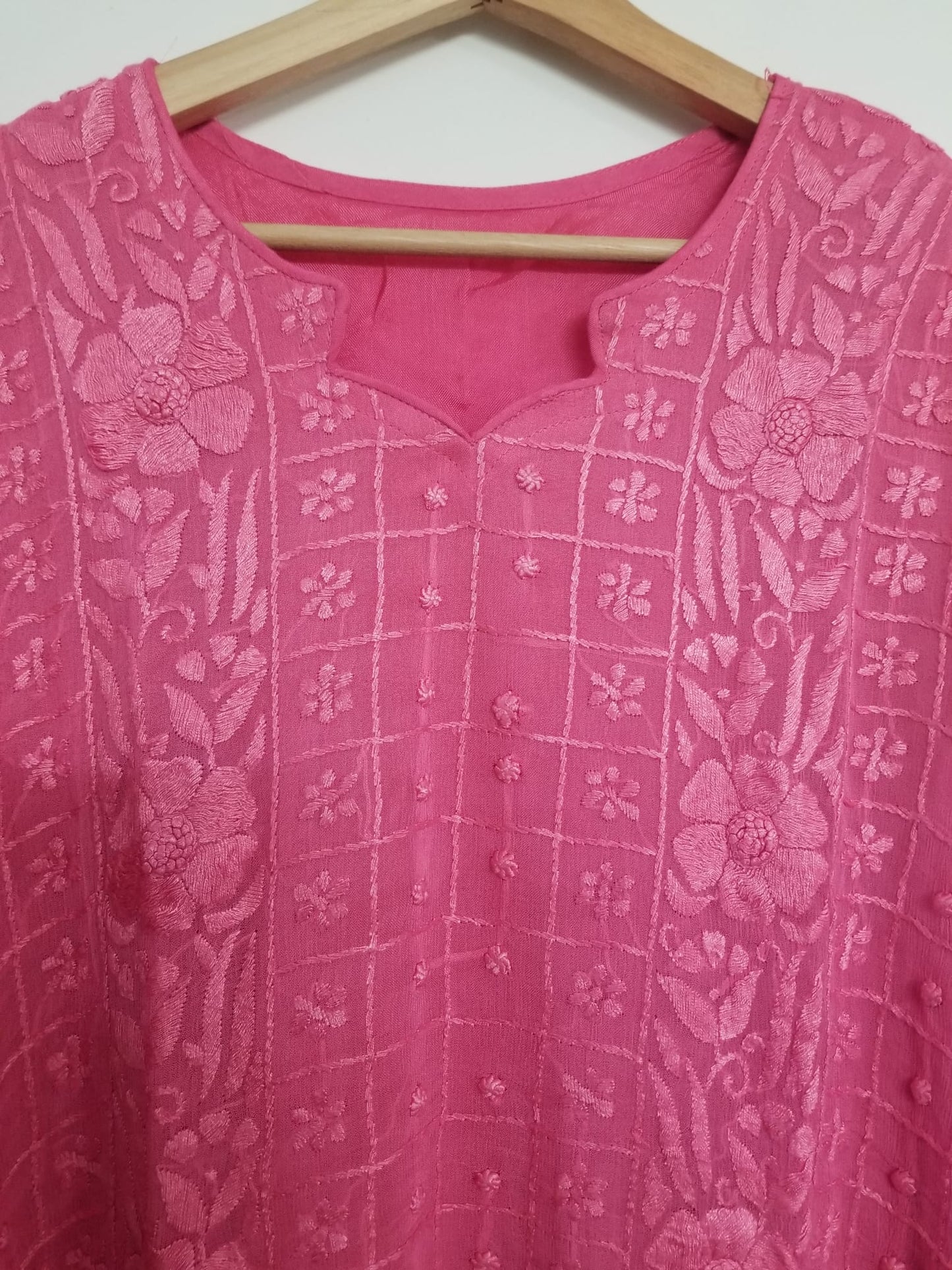 Kameez Shalwar (3 pc) - Fancy Hand Embroidered Chiffon Suit-  Pink Rose