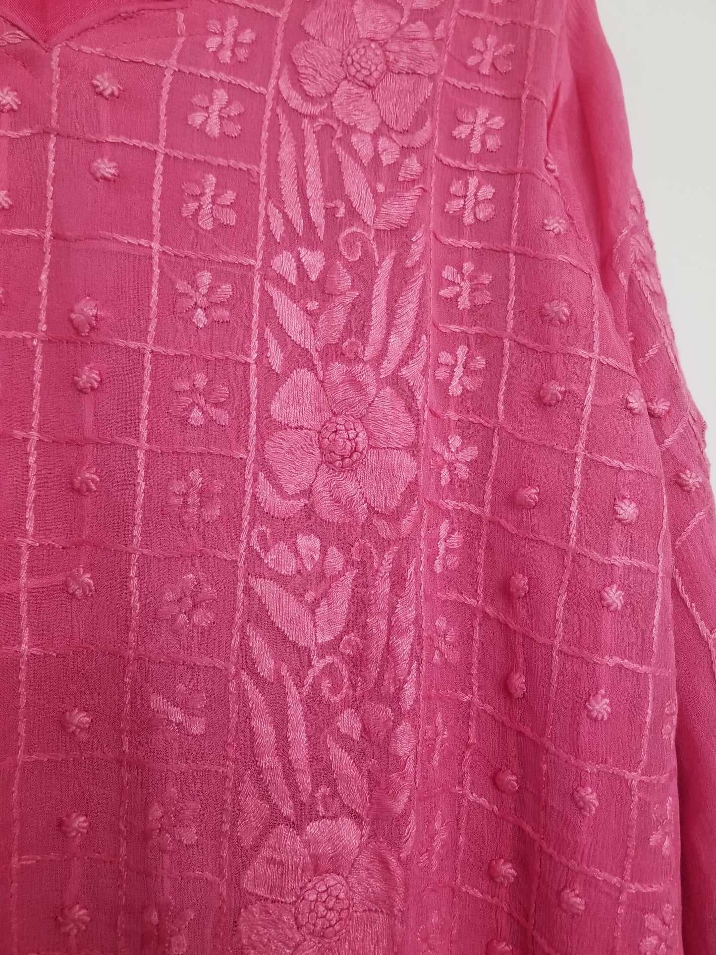 Kameez Shalwar (3 pc) - Fancy Hand Embroidered Chiffon Suit-  Pink Rose