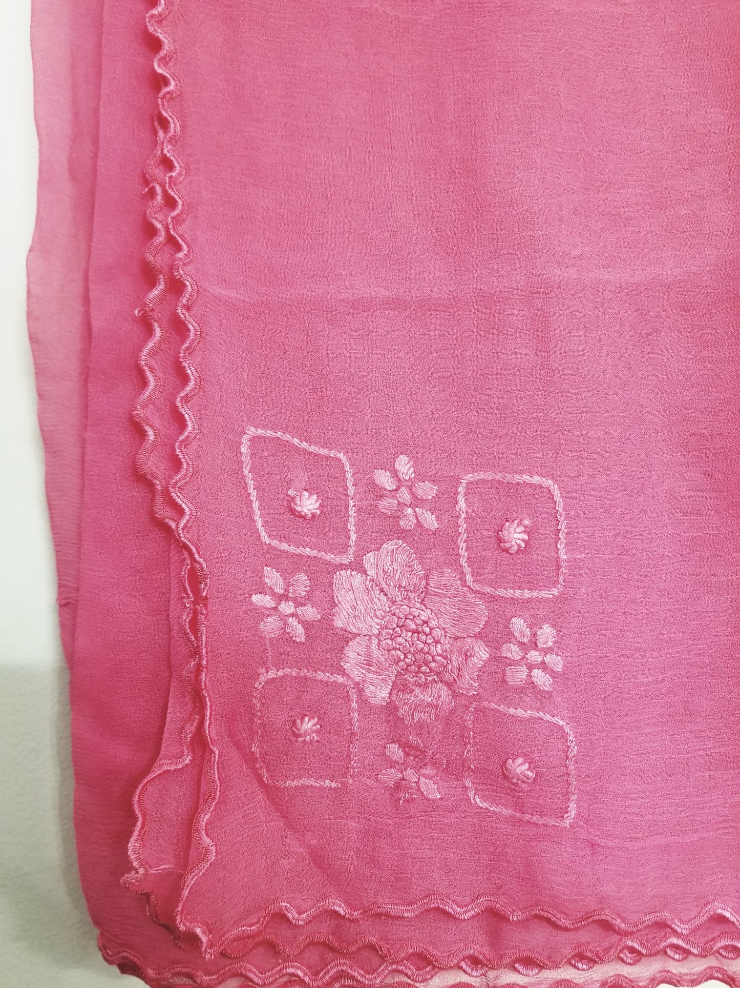 Kameez Shalwar (3 pc) - Fancy Hand Embroidered Chiffon Suit-  Pink Rose